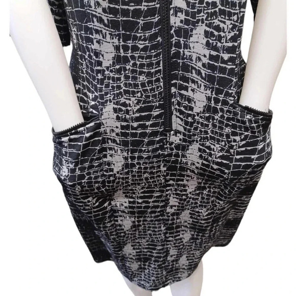 Connected Black Grey Geometric 3/4 Sleeve Midi Dress Size 10 - Picture 7 of 11